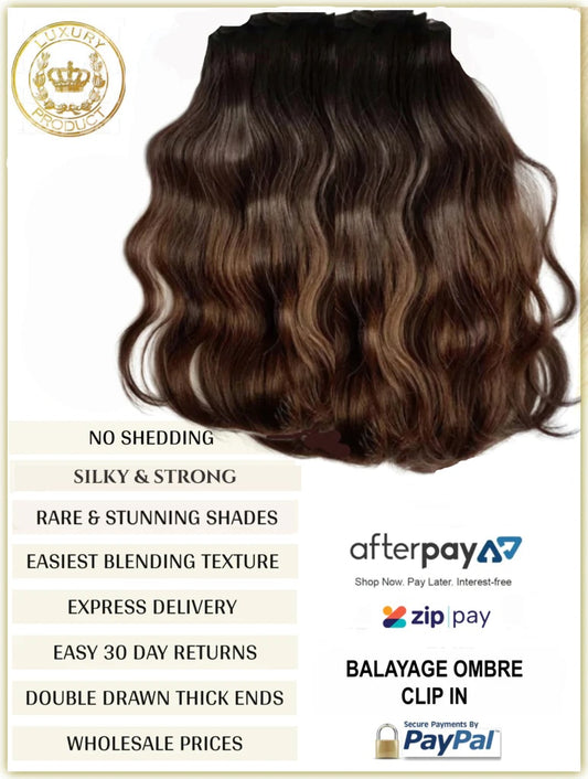 Balayage Russian Clip in Hair Extensions
