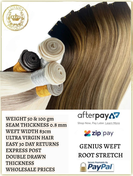 Short Root Balayage Genius Weft / Miracle Weft Hair Extensions 50 Grams
