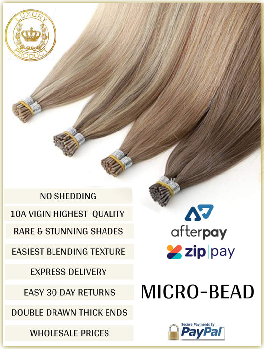 RUSSIAN MICRO-BEAD I TIP HAIR EXTENSIONS 10A GRADE 50 GRAMS 50 PIECES