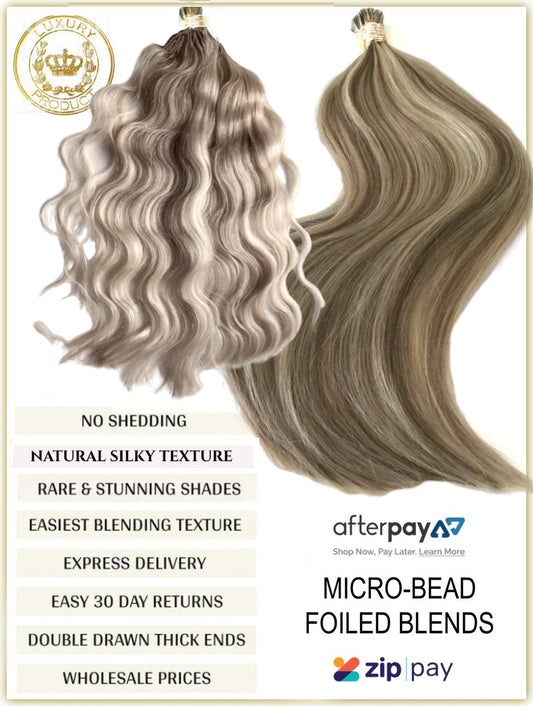 FOILED BLENDS RUSSIAN MICRO-BEAD I TIP HAIR EXTENSIONS 50 GRAMS 50 PIECES