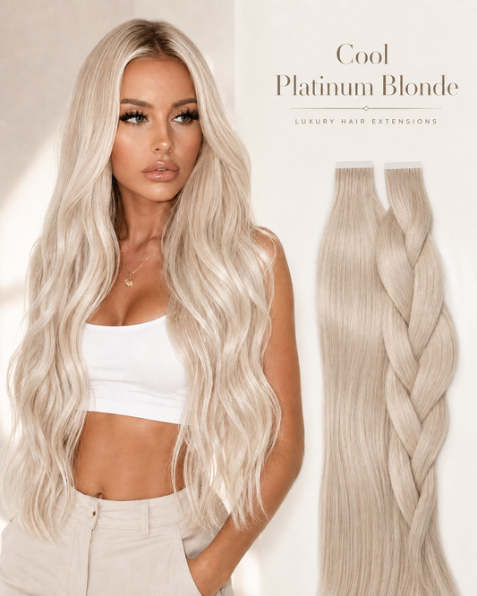 Cool Platinum Blonde Russian tape hair extensions