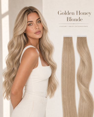 Golden Honey Blonde Russian tape hair extensions