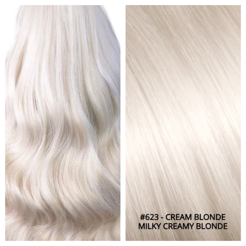 RUSSIAN CLIP IN HAIR EXTENSIONS #623 - CREAM BLONDE - MILKY CREAMY BLONDE