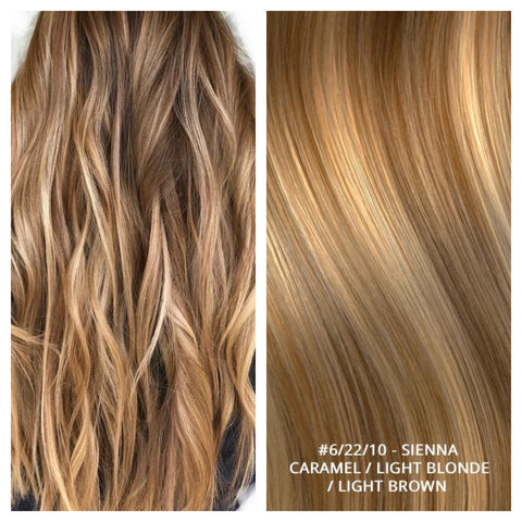 RUSSIAN MICRO-BEAD I TIP HAIR EXTENSIONS HIGHLIGHTS #6/22/10 - SIENNA - CARAMEL / LIGHT BLONDE / LIGHT BROWN