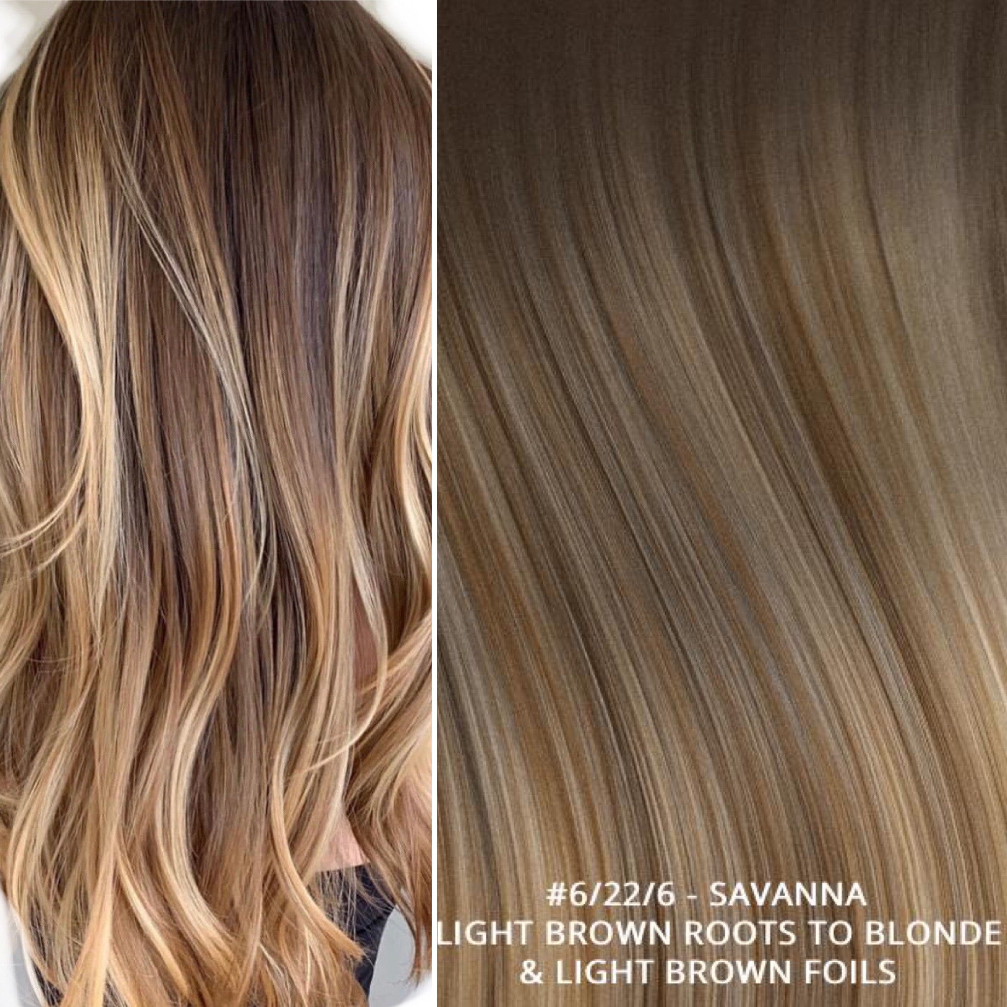 Russian tape short root balayage ombre hair extensions #6/22/6 - SAVANNA - LIGHT BROWN ROOTS TO BLONDE & LIGHT BROWN FOILS