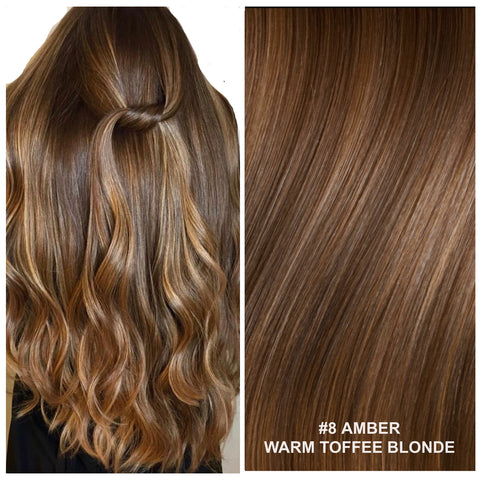 RUSSIAN WEFT WEAVE HAIR EXTENSIONS #8 AMBER WARM TOFFEE BLONDE