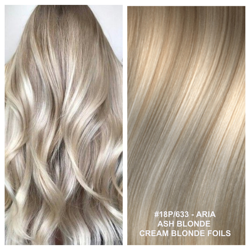 RUSSIAN WEFT WEAVE HAIR EXTENSIONS HIGHLIGHTS #18P/633 - ARIA - ASH BLONDE / CREAM BLONDE FOILS
