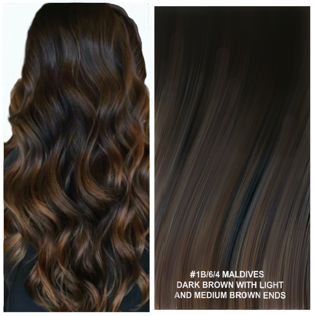 #1b root with light and medium brown ends 